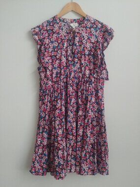 Ivy Medium 100% viscose pink blue orange floral mini dress short ruffle sleeve